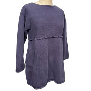 J.Jill Women Petite M Pullover‎ Knit Tunic Sweater Boat Neck Purple Cotton Fall